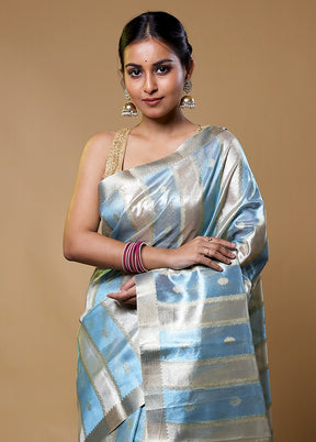 Blue Tissue Silk Saree With Blouse Piece