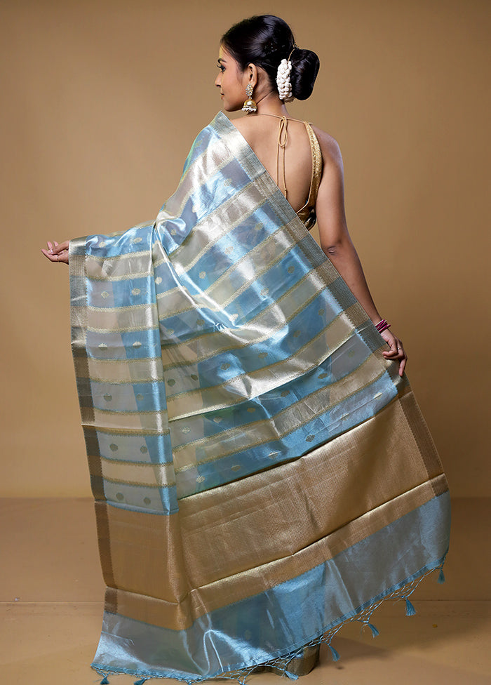 Blue Tissue Silk Saree With Blouse Piece