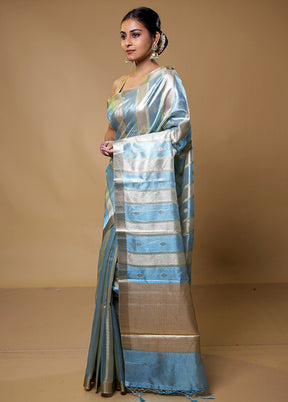 Blue Tissue Silk Saree With Blouse Piece