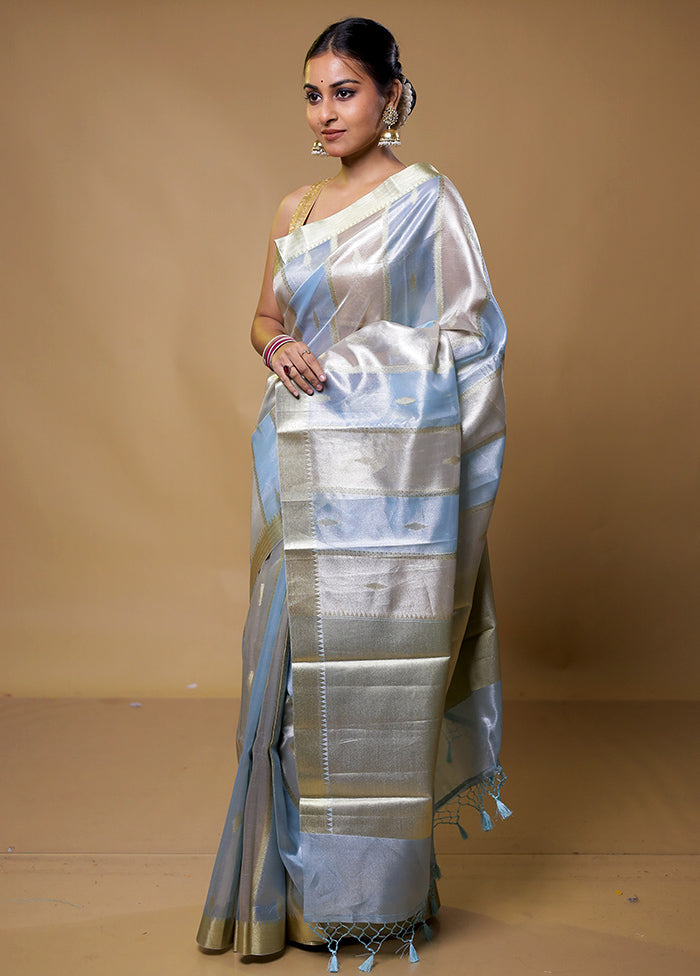 Blue Tissue Silk Saree With Blouse Piece