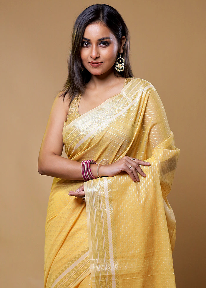 Yellow Kora Silk Saree With Blouse Piece