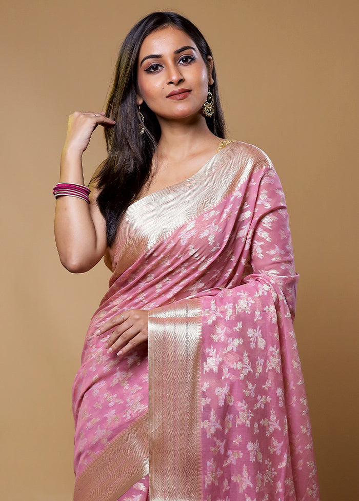 Pink Kora Silk Saree With Blouse Piece