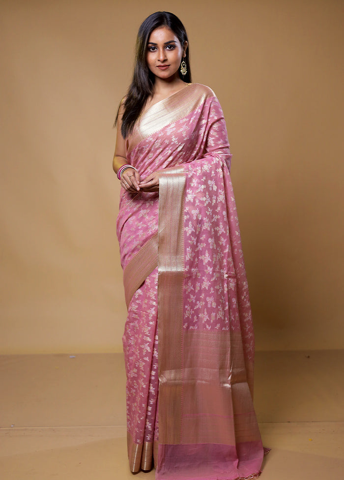 Pink Kora Silk Saree With Blouse Piece