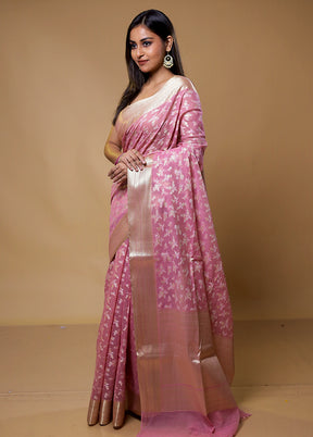 Pink Kora Silk Saree With Blouse Piece