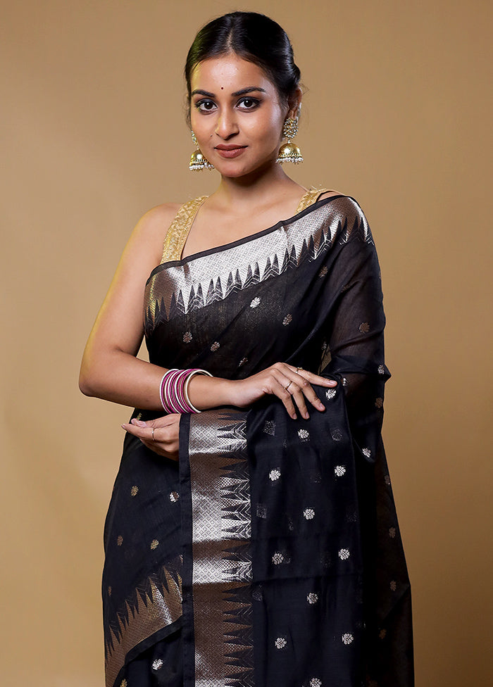 Black Kora Silk Saree With Blouse Piece