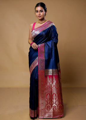 Blue Banarasi Silk Saree With Blouse Piece