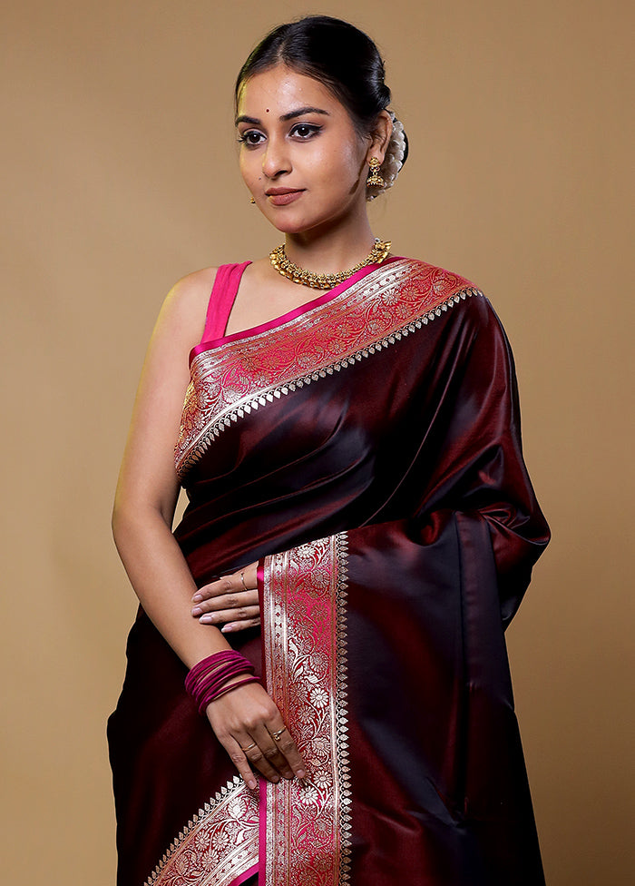 Maroon Banarasi Silk Saree With Blouse Piece