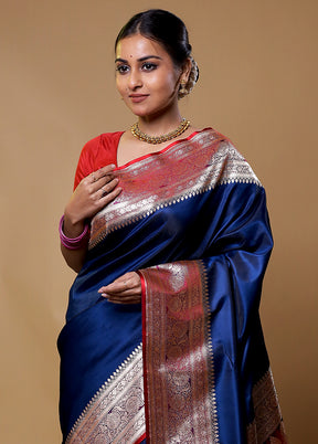 Blue Banarasi Silk Saree With Blouse Piece