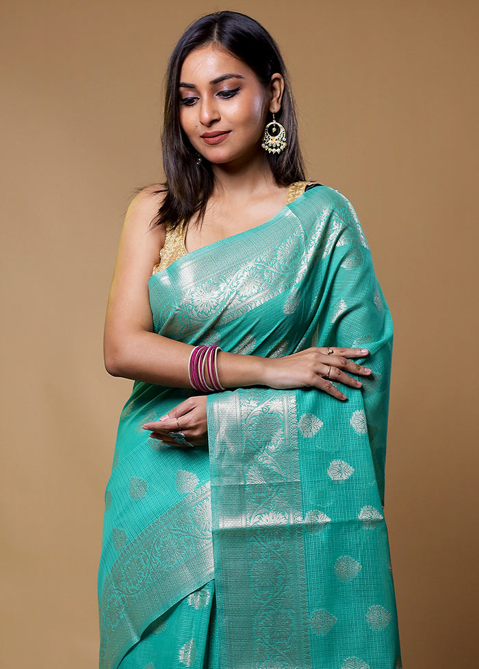 Green Kota Cotton Saree With Blouse Piece