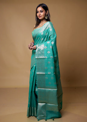 Green Kota Cotton Saree With Blouse Piece