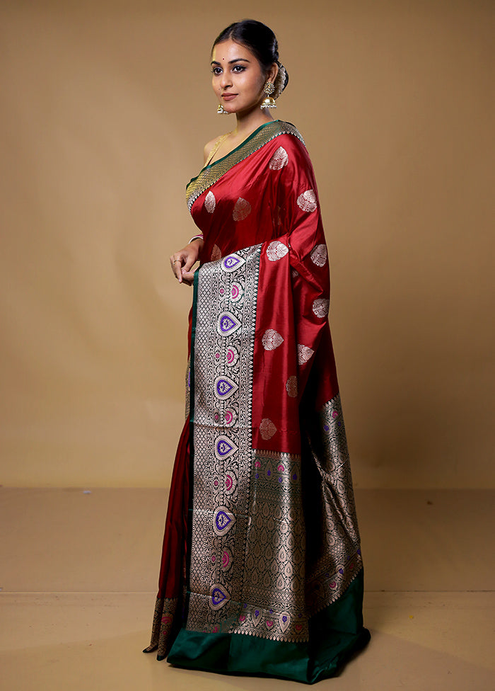 Red Handloom Katan Pure Silk Saree With Blouse Piece