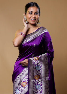 Purple Handloom Katan Pure Silk Saree With Blouse Piece