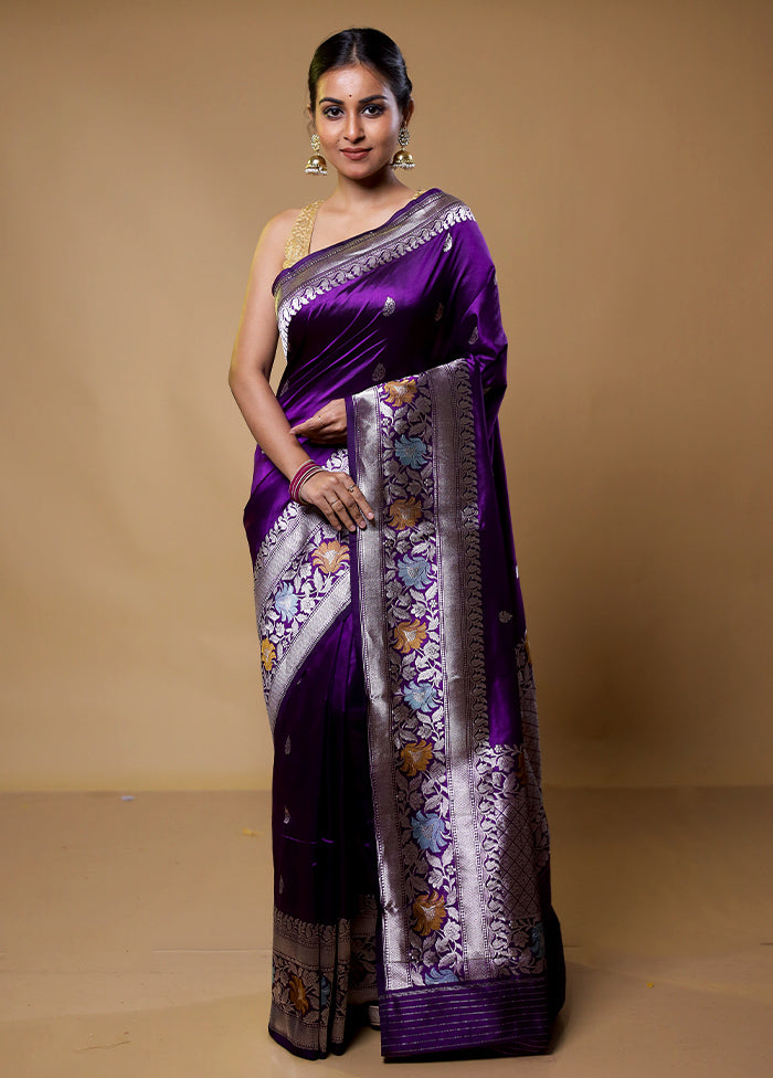 Purple Handloom Katan Pure Silk Saree With Blouse Piece