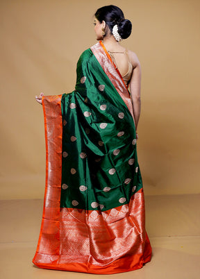 Green Handloom Katan Pure Silk Saree With Blouse Piece