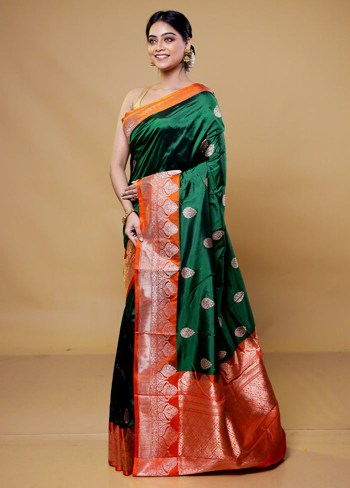 Green Handloom Katan Pure Silk Saree With Blouse Piece