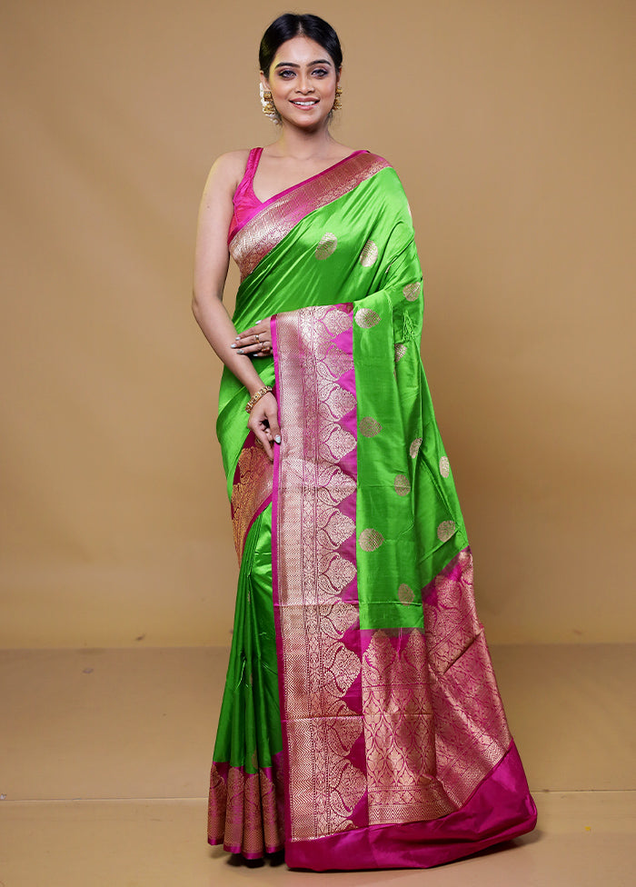 Green Handloom Katan Pure Silk Saree With Blouse Piece