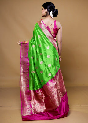 Green Handloom Katan Pure Silk Saree With Blouse Piece