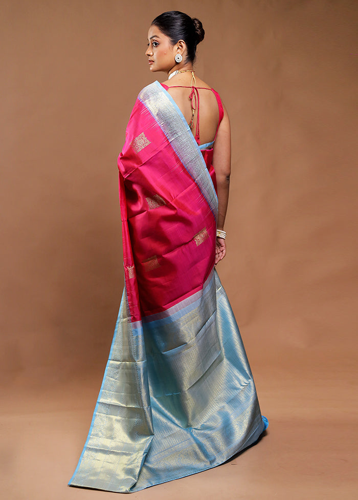 Pink Handloom Kanchipuram Pure Silk Saree With Blouse Piece