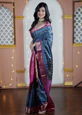 Blue Handloom Kanchipuram Pure Silk Saree With Blouse Piece