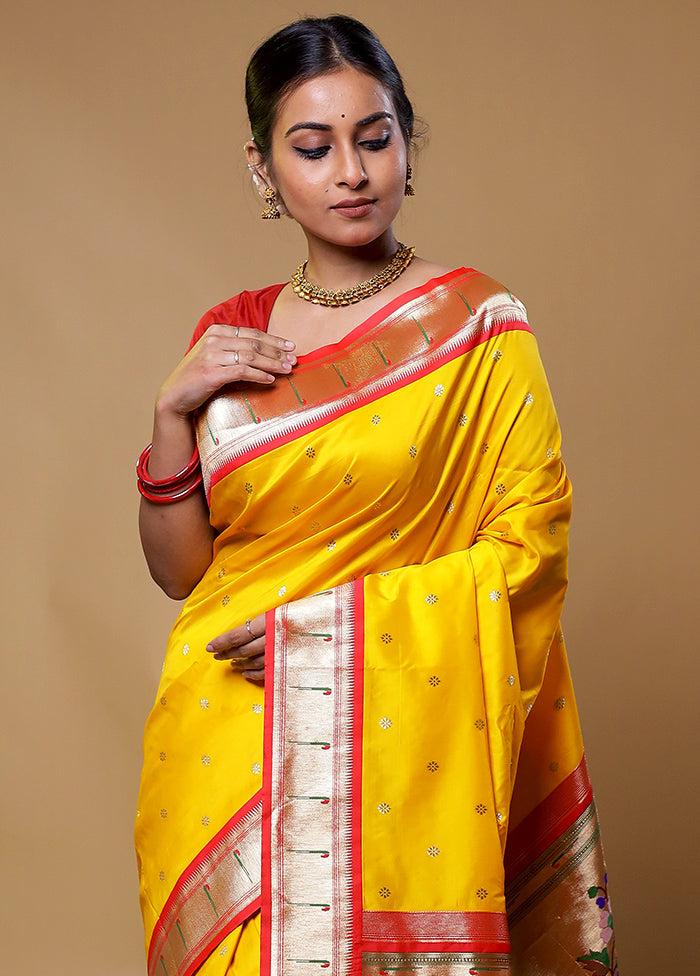 Yellow Katan Silk Saree With Blouse Piece