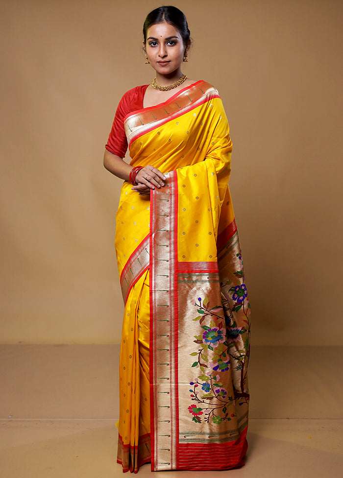 Yellow Katan Silk Saree With Blouse Piece