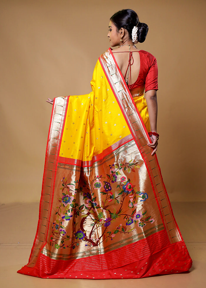 Yellow Katan Silk Saree With Blouse Piece