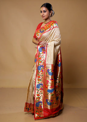 Cream Katan Silk Saree With Blouse Piece