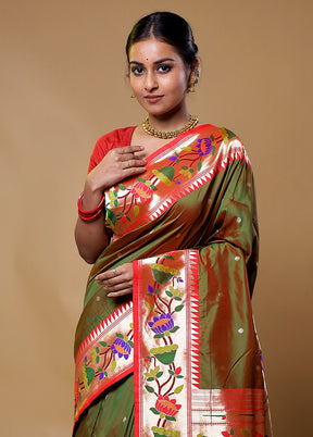 Green Katan Silk Saree With Blouse Piece