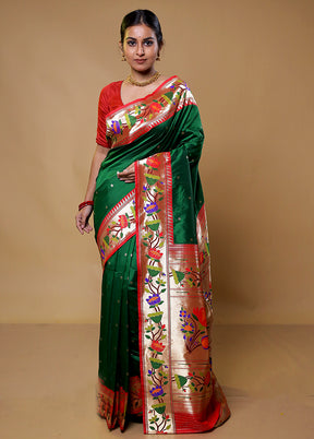 Green Katan Silk Saree With Blouse Piece