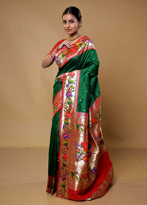 Green Katan Silk Saree With Blouse Piece