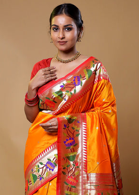 Yellow Katan Silk Saree With Blouse Piece