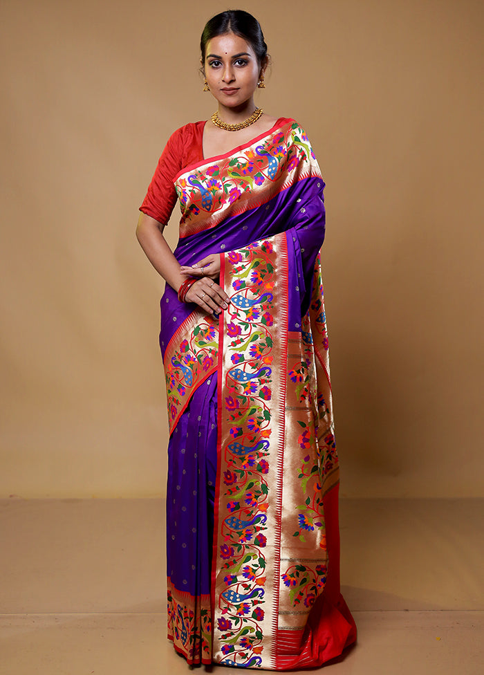 Purple Katan Silk Saree With Blouse Piece