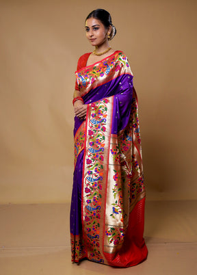 Purple Katan Silk Saree With Blouse Piece