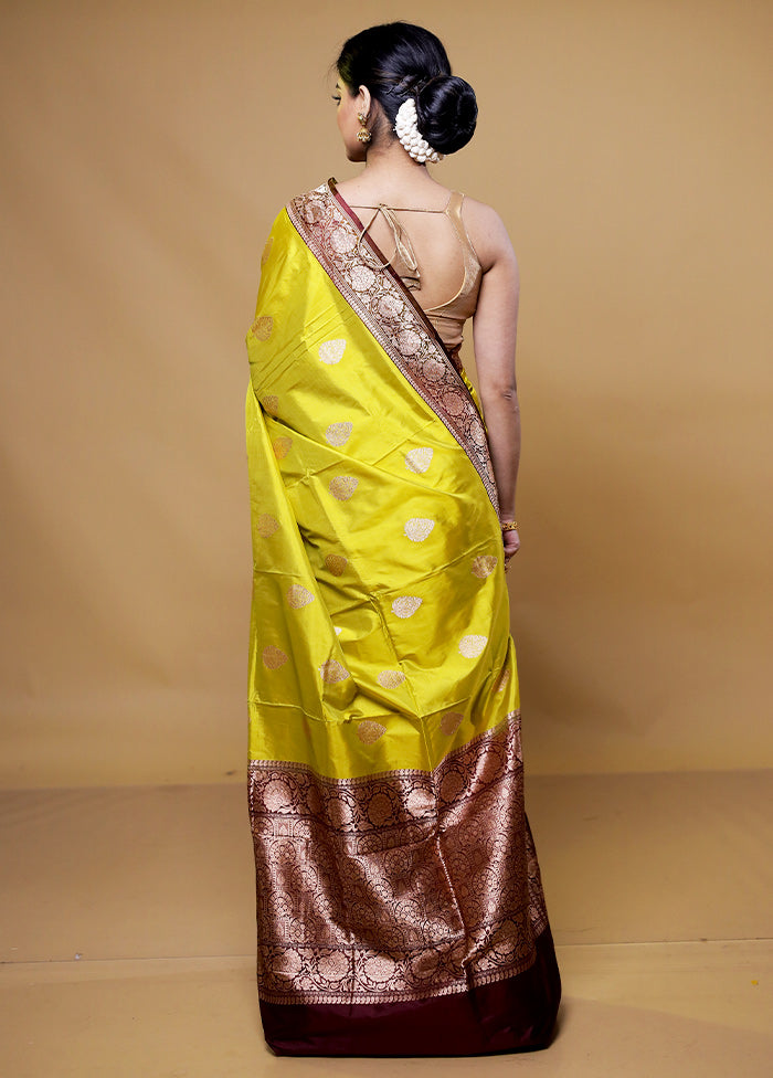 Yellow Handloom Katan Pure Silk Saree With Blouse Piece