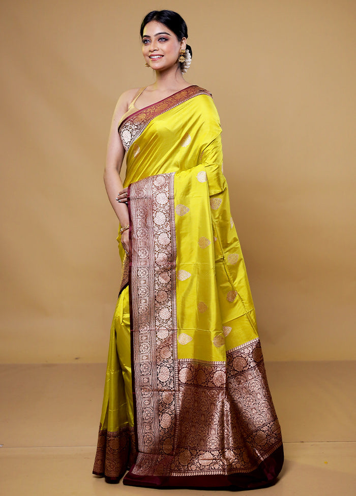 Yellow Handloom Katan Pure Silk Saree With Blouse Piece