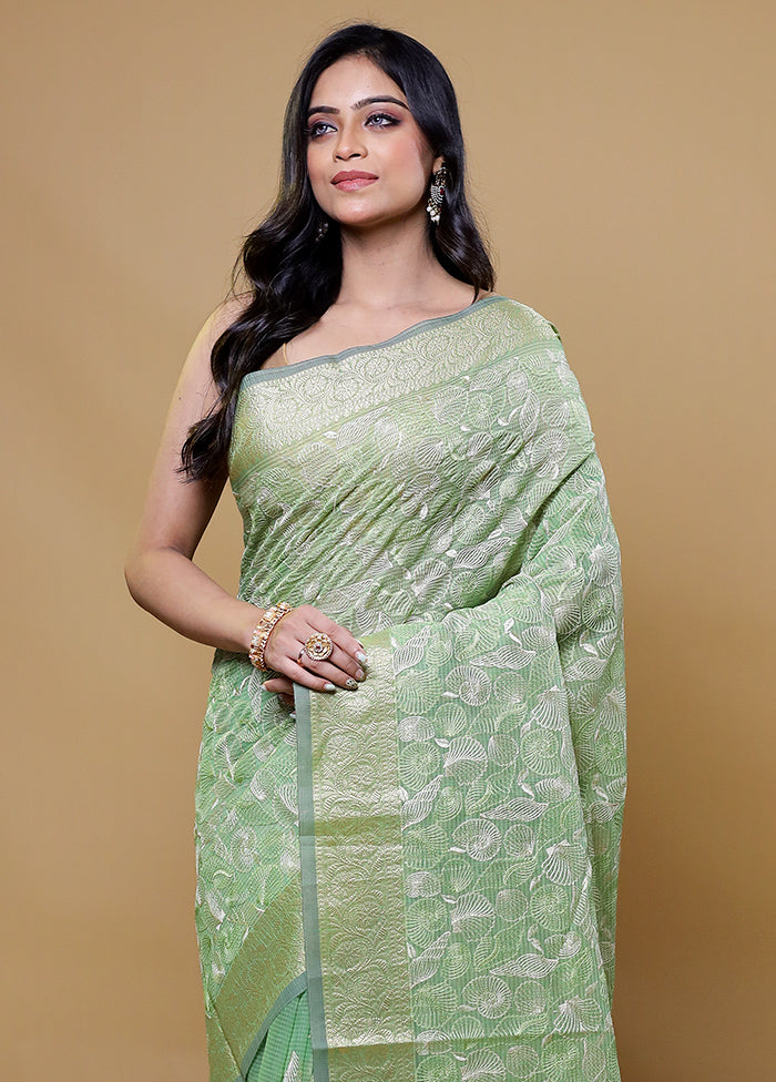 Green Pure Kota Cotton Saree With Blouse Piece