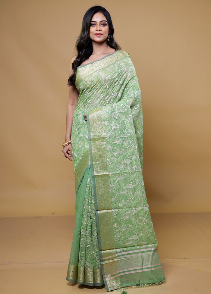 Green Pure Kota Cotton Saree With Blouse Piece