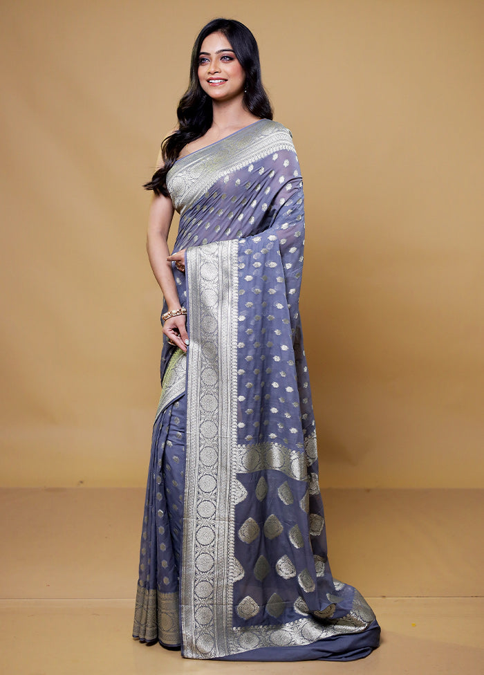 Grey Georgette Saree With Blouse Piece