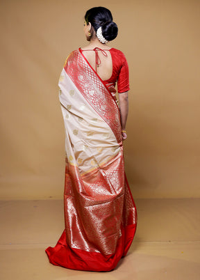 Cream Katan Silk Saree With Blouse Piece