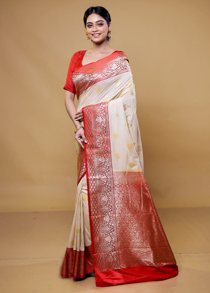 Cream Katan Silk Saree With Blouse Piece