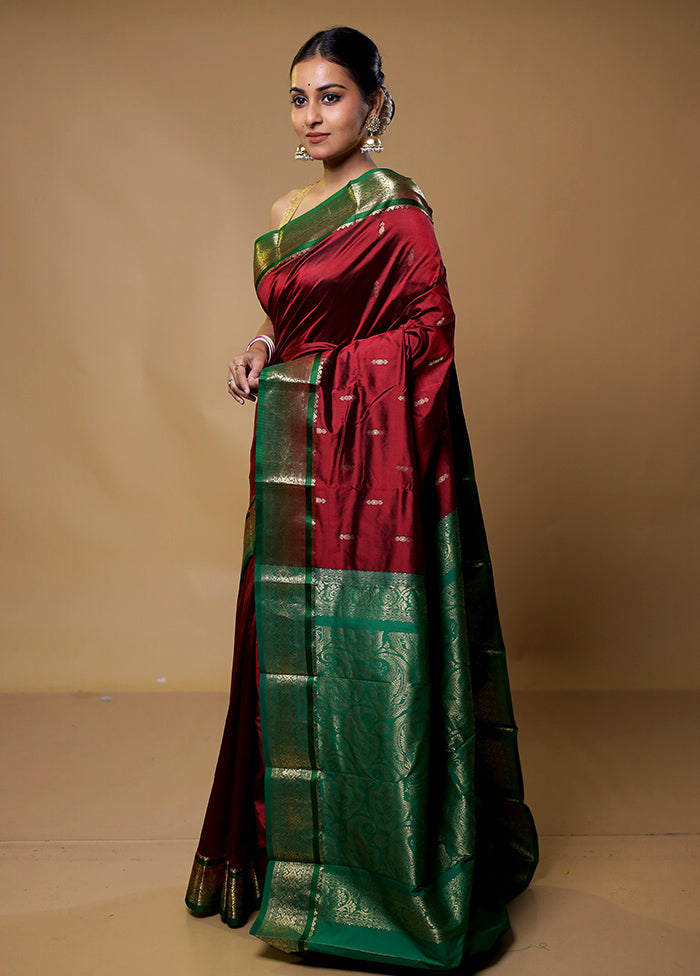 Maroon Kanjivaram Silk Saree With Blouse Piece