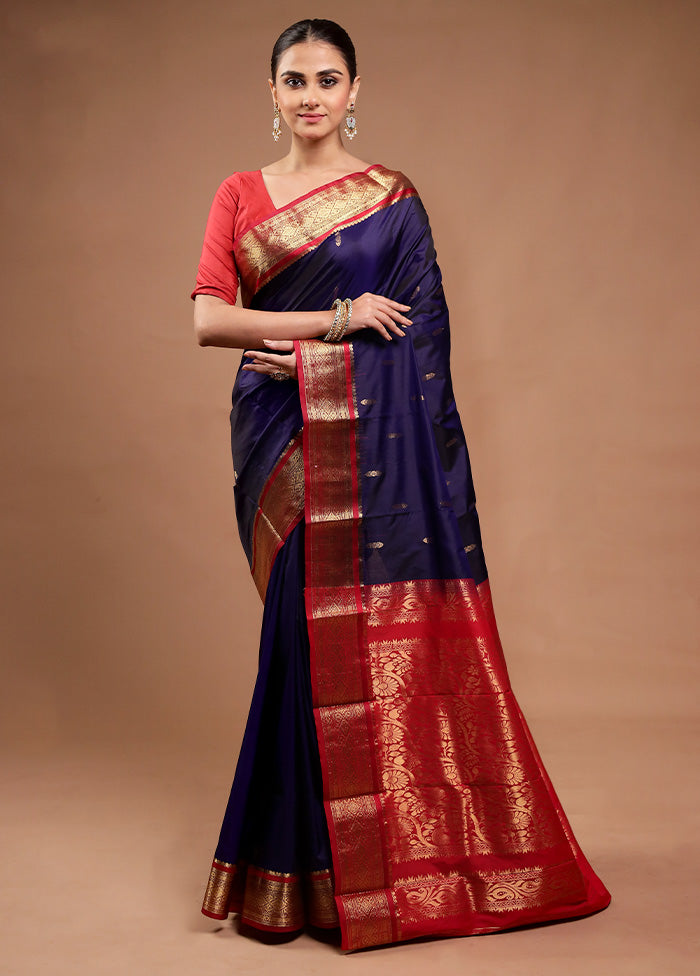 Blue Kanjivaram Silk Saree With Blouse Piece