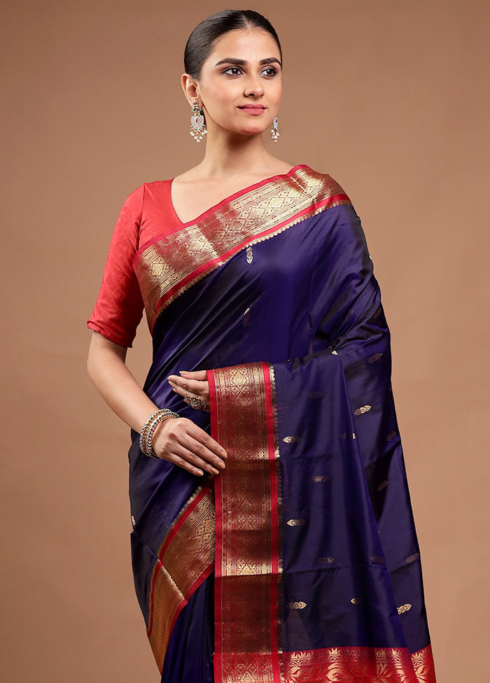 Blue Kanjivaram Silk Saree With Blouse Piece