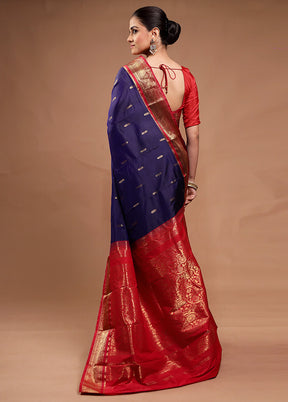 Blue Kanjivaram Silk Saree With Blouse Piece