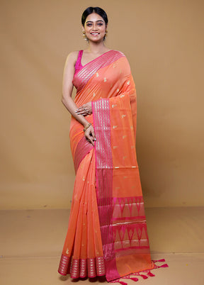 Orange Kora Silk Saree With Blouse Piece