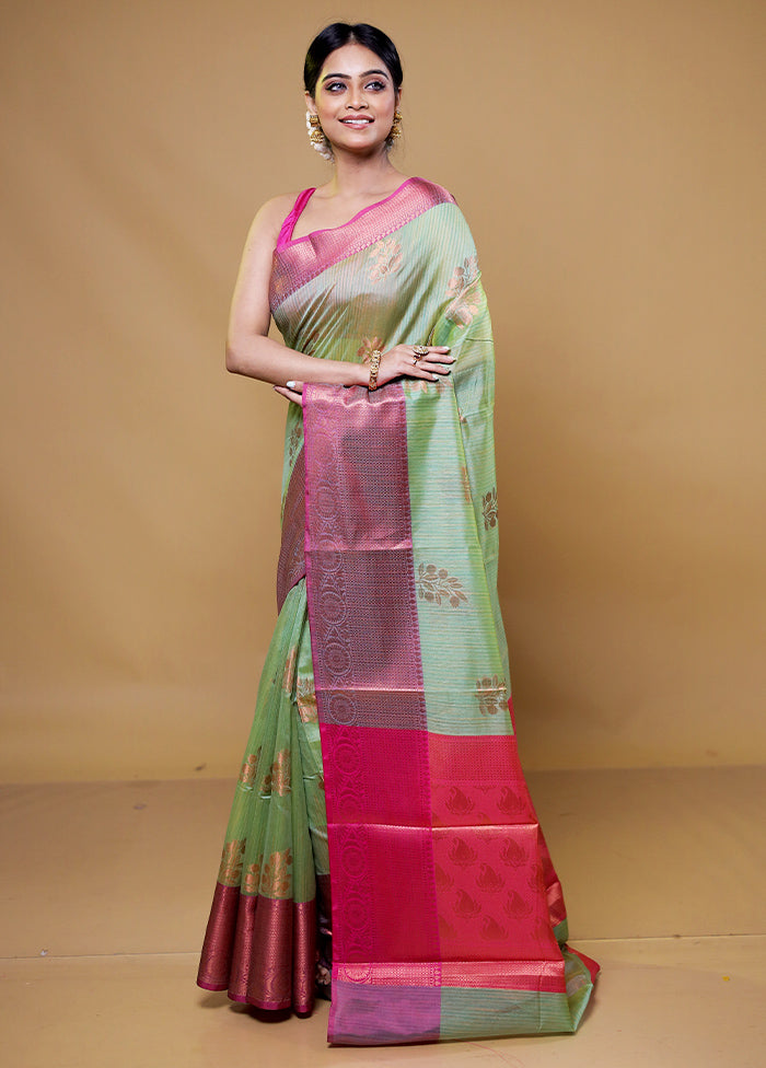 Green Kora Silk Saree With Blouse Piece