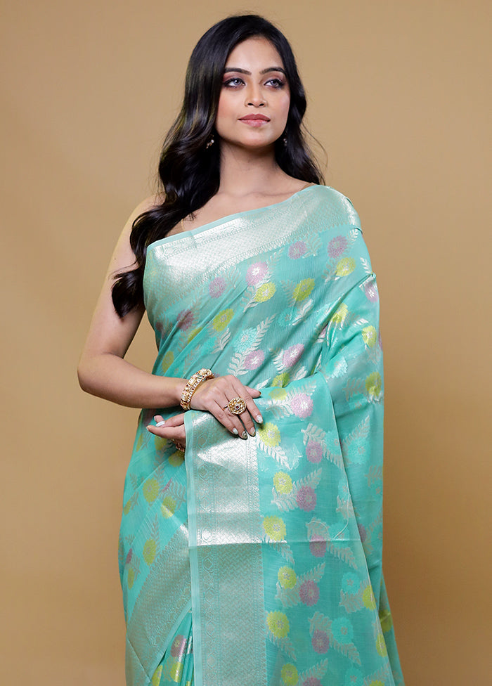 Green Kora Silk Saree With Blouse Piece