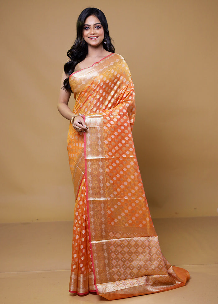 Orange Kora Silk Saree With Blouse Piece