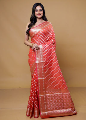 Pink Kora Silk Saree With Blouse Piece