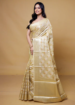 Cream Kora Silk Saree With Blouse Piece